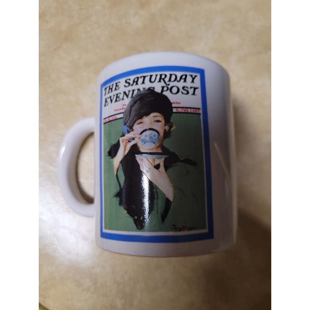Saturday Evening‎ Post Mug Elegant Woman Drinking Classic Vintage Coffee Cup